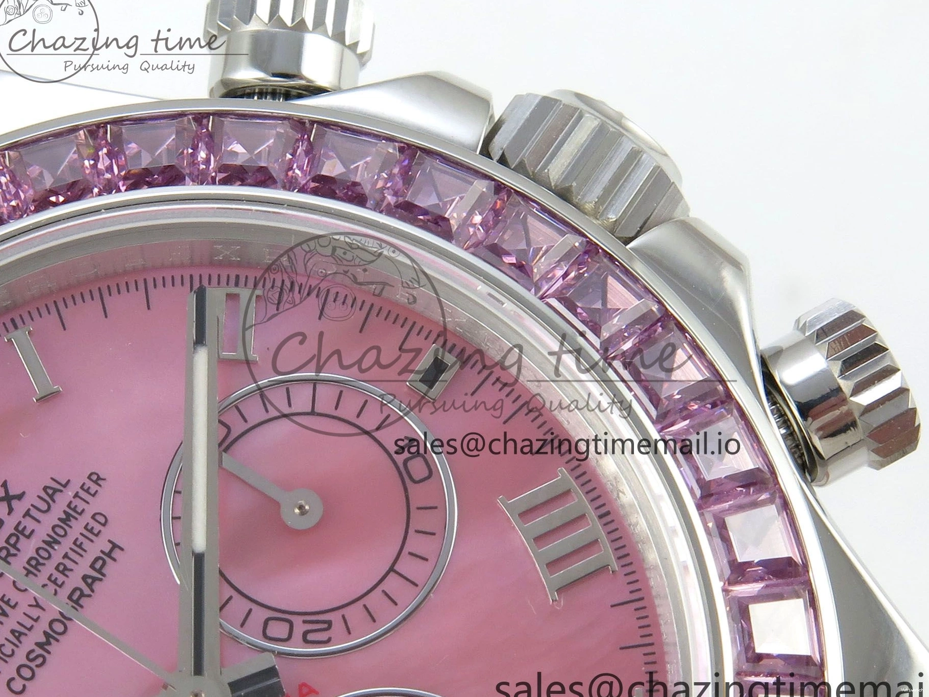 MPF Pink Daytona Bezel Dial Leather on Diamonds Modded 40mm SA4801 Custom Strap Pink 0513